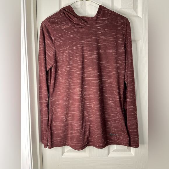 Nike Dri Fit Athletic Burgundy Brown lightweight Hoodie Top size Medium - Picture 1 of 5